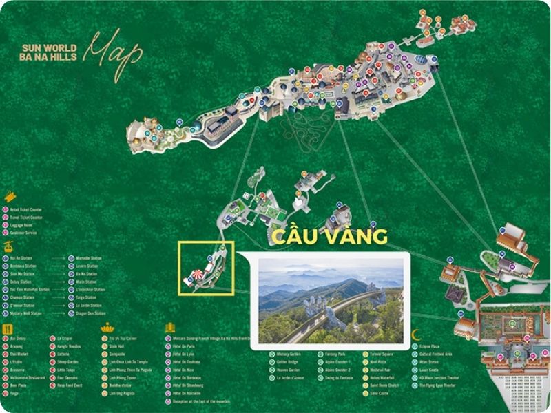 Vị trí cầu Vàng trên bản đồ Sun World Ba Na Hills (ảnh Sun World)