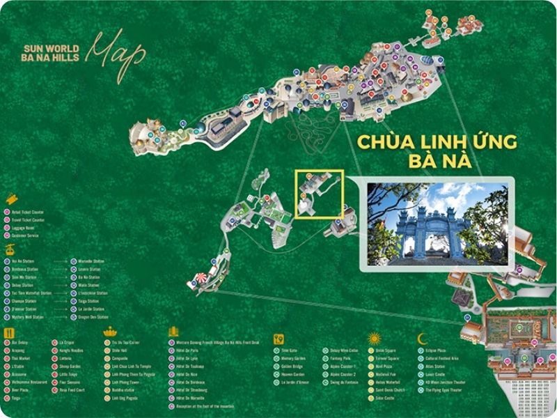 Vị trí chùa Linh Ứng ở bản đồ Sun World Ba Na Hills (ảnh Sun World)