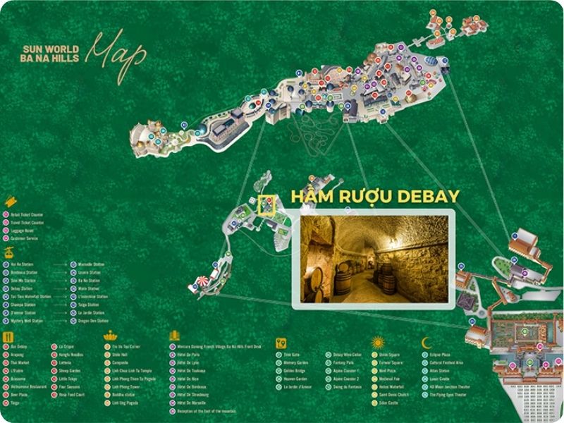Vị trí hầm rượu Debay trên bản đồ Sun World Ba Na Hills (ảnh Sun World)