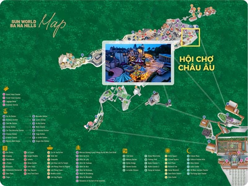 Vị trí hội chợ châu Âu trên bản đồ Sun World Ba Na Hills (ảnh Sun World)